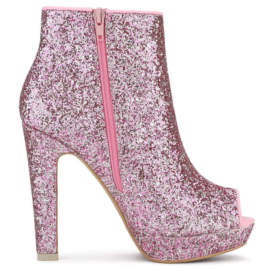 Glitter Platform Chunky Heel Open Toe Heel Ankle Boots