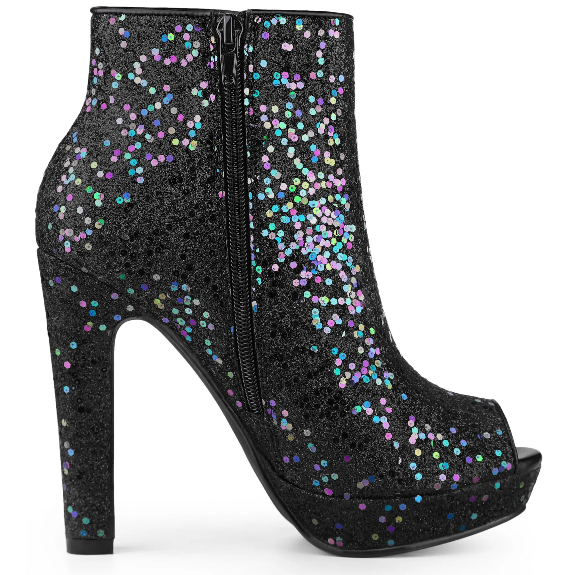 Glitter Platform Chunky Heel Open Toe Heel Ankle Boots