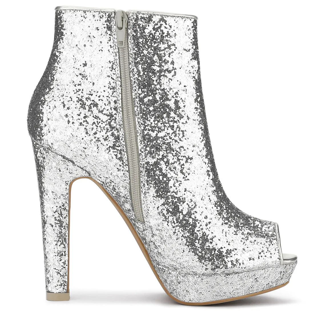 Glitter Platform Chunky Heel Open Toe Heel Ankle Boots