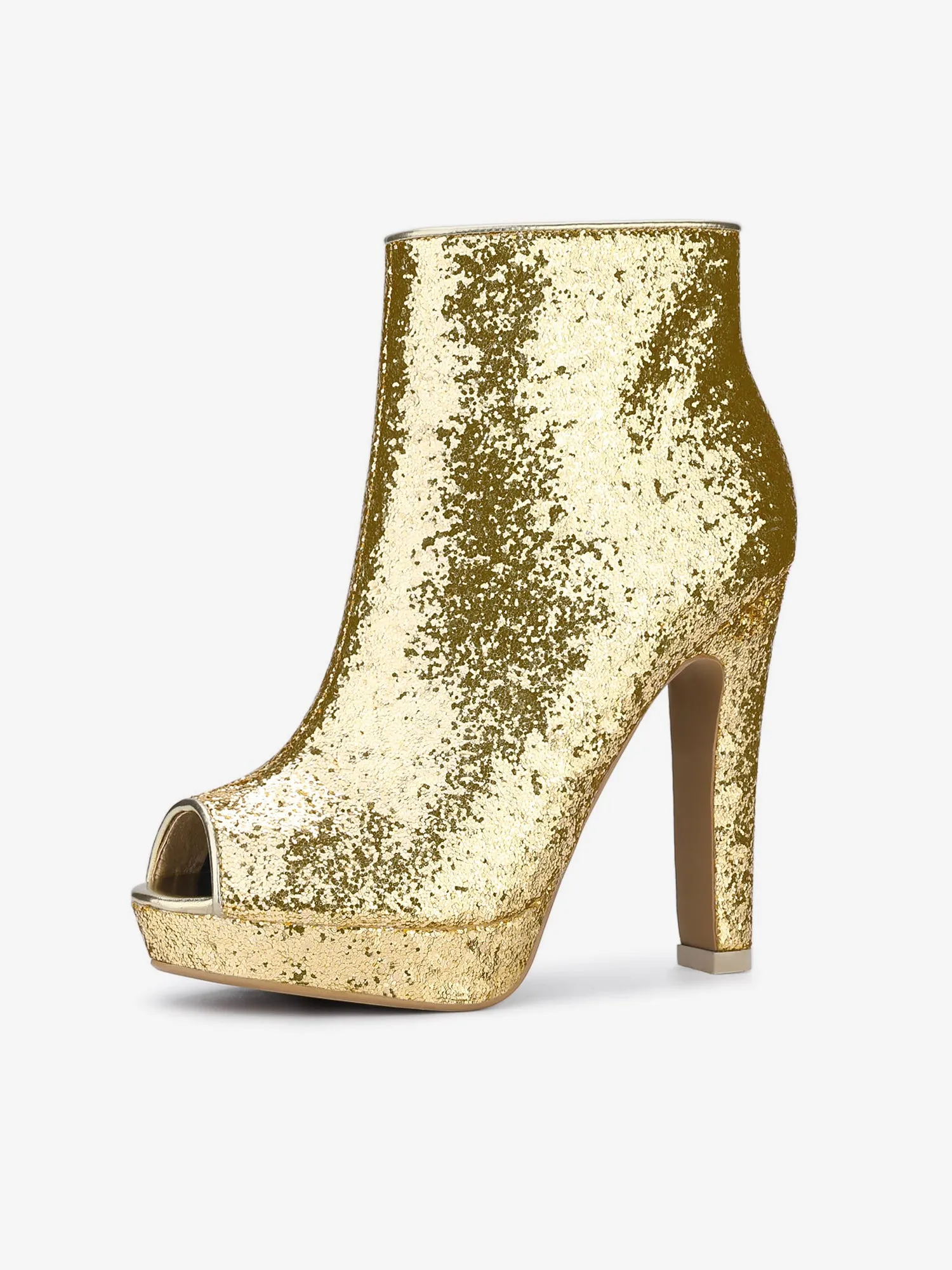 Glitter Platform Chunky Heel Open Toe Heel Ankle Boots