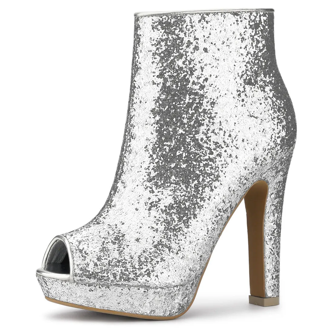 Glitter Platform Chunky Heel Open Toe Heel Ankle Boots