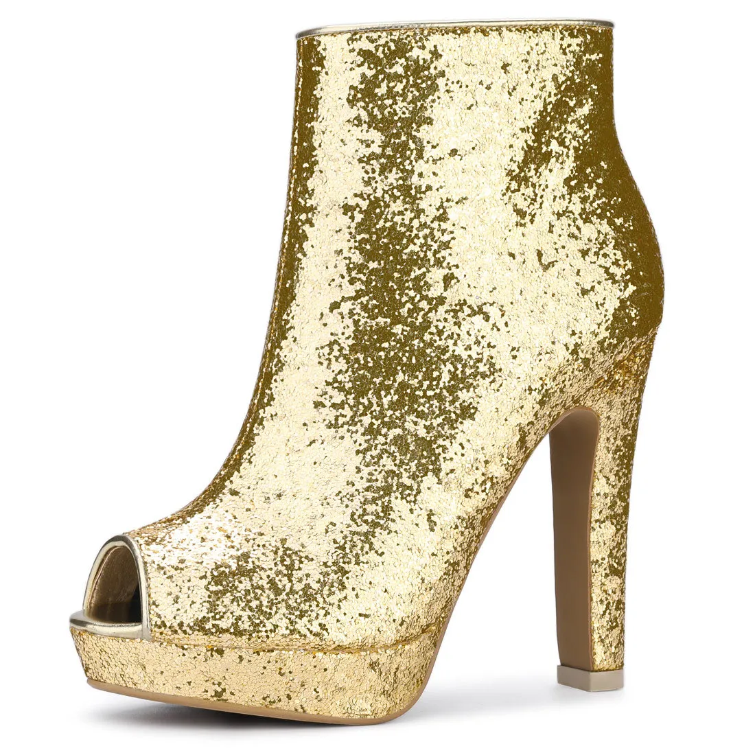 Glitter Platform Chunky Heel Open Toe Heel Ankle Boots