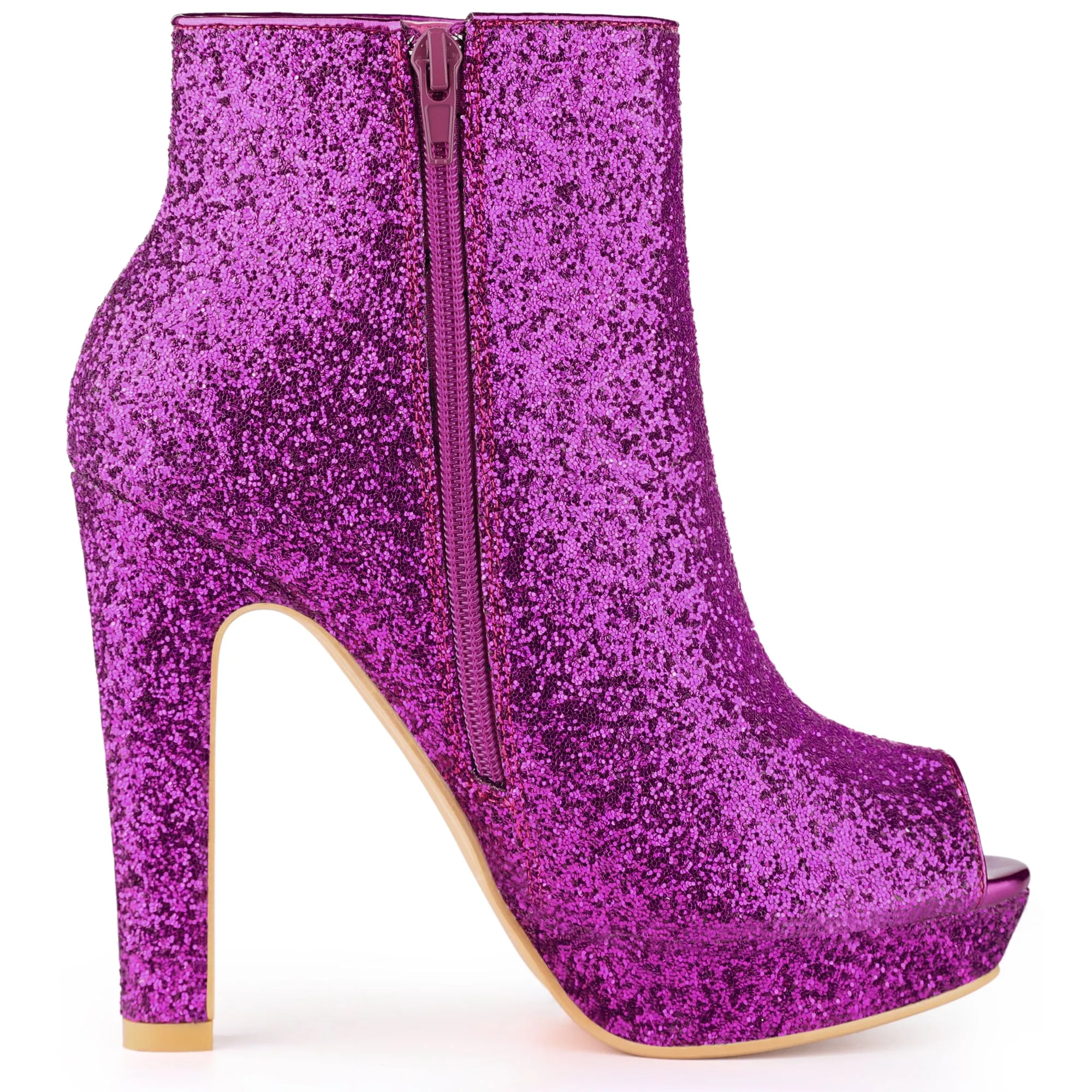 Glitter Platform Chunky Heel Open Toe Heel Ankle Boots