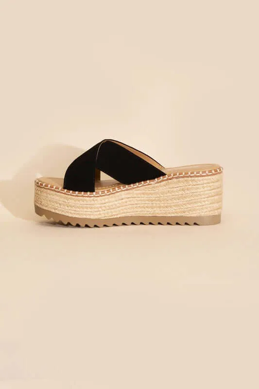 Height-S-Raffia Platform Slides Wedges Sandals