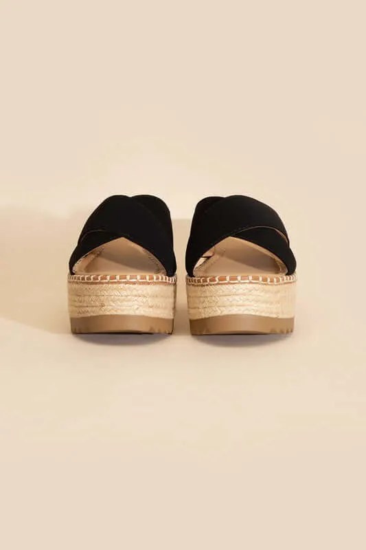 Height-S-Raffia Platform Slides Wedges Sandals