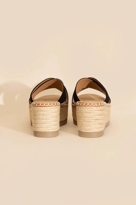 Height-S-Raffia Platform Slides Wedges Sandals