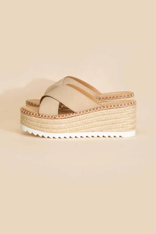 Height-S-Raffia Platform Slides Wedges Sandals