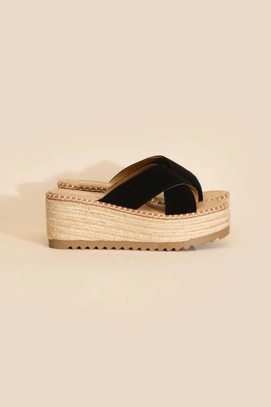 Height-S-Raffia Platform Slides Wedges Sandals