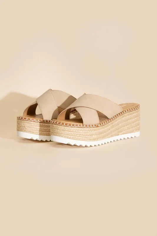 Height-S-Raffia Platform Slides Wedges Sandals