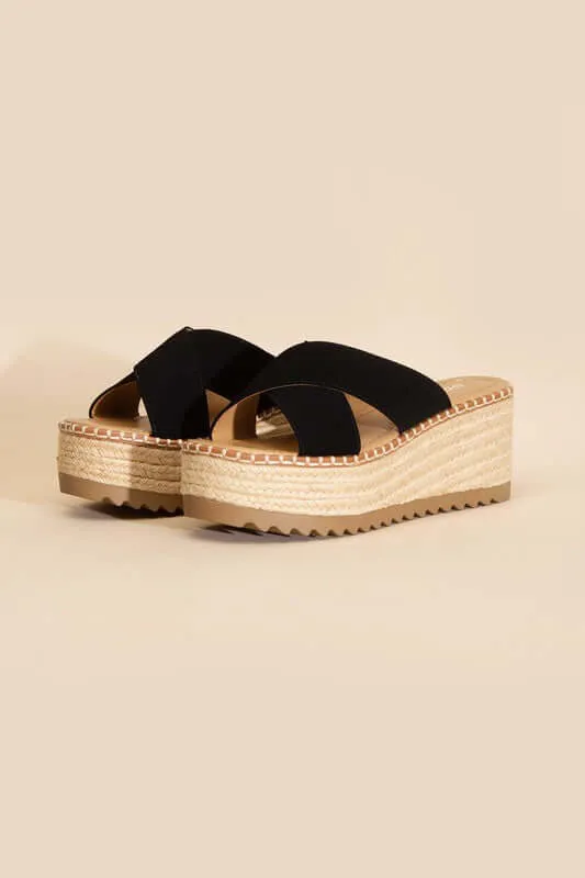 Height-S-Raffia Platform Slides Wedges Sandals