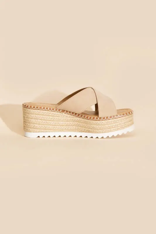 Height-S-Raffia Platform Slides Wedges Sandals