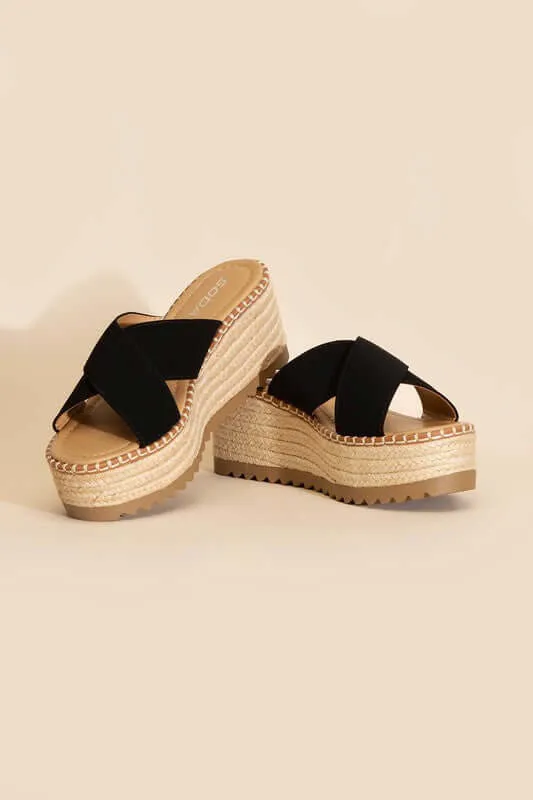 Height-S-Raffia Platform Slides Wedges Sandals