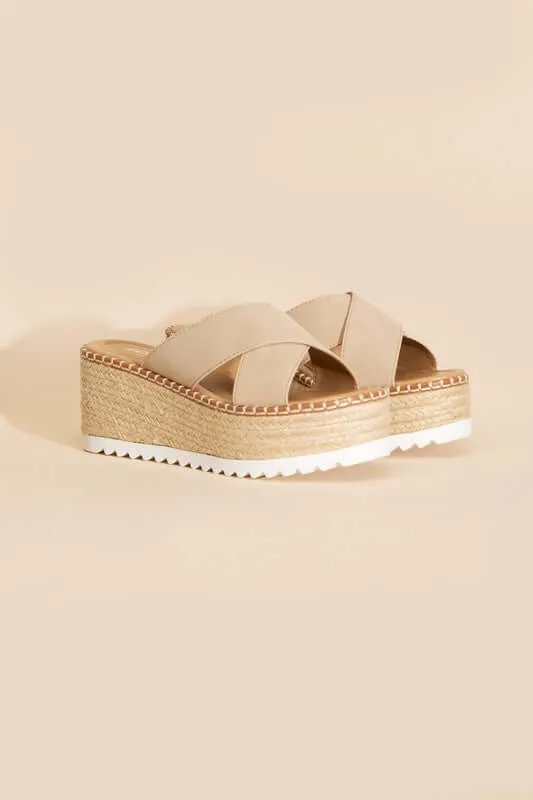 Height-S-Raffia Platform Slides Wedges Sandals