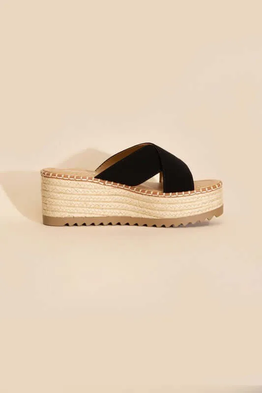 Height-S-Raffia Platform Slides Wedges Sandals