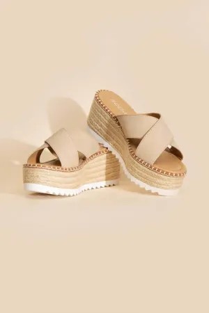 Height-S-Raffia Platform Slides Wedges Sandals