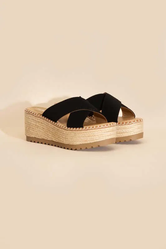 Height-S-Raffia Platform Slides Wedges Sandals