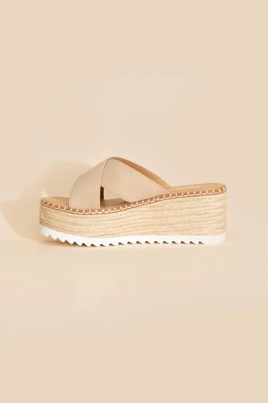 Height-S-Raffia Platform Slides Wedges Sandals