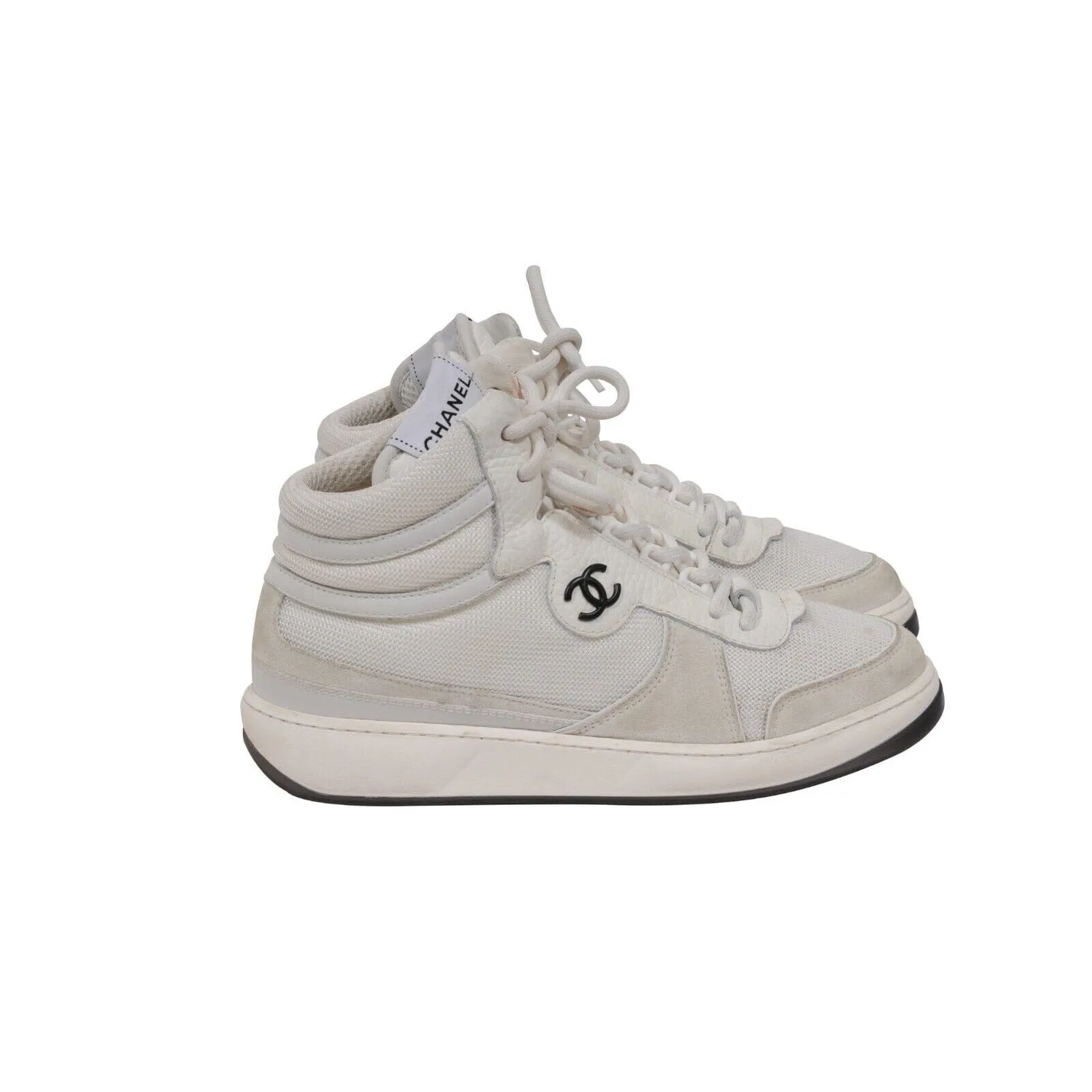 High Top Sneaker US 7.5 EU 37.5 White Leather Interlocking CC Logo