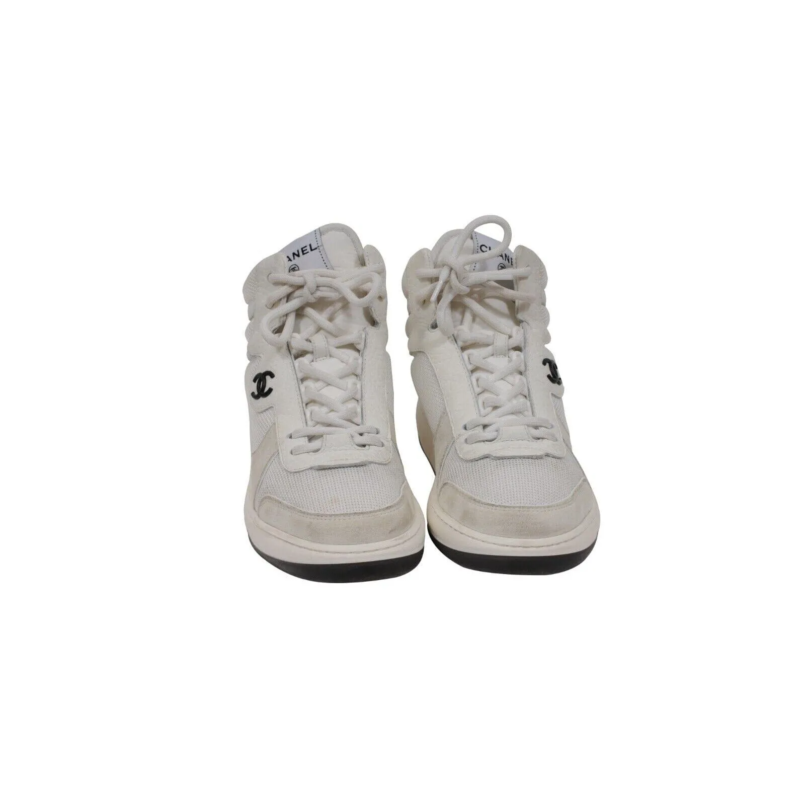 High Top Sneaker US 7.5 EU 37.5 White Leather Interlocking CC Logo