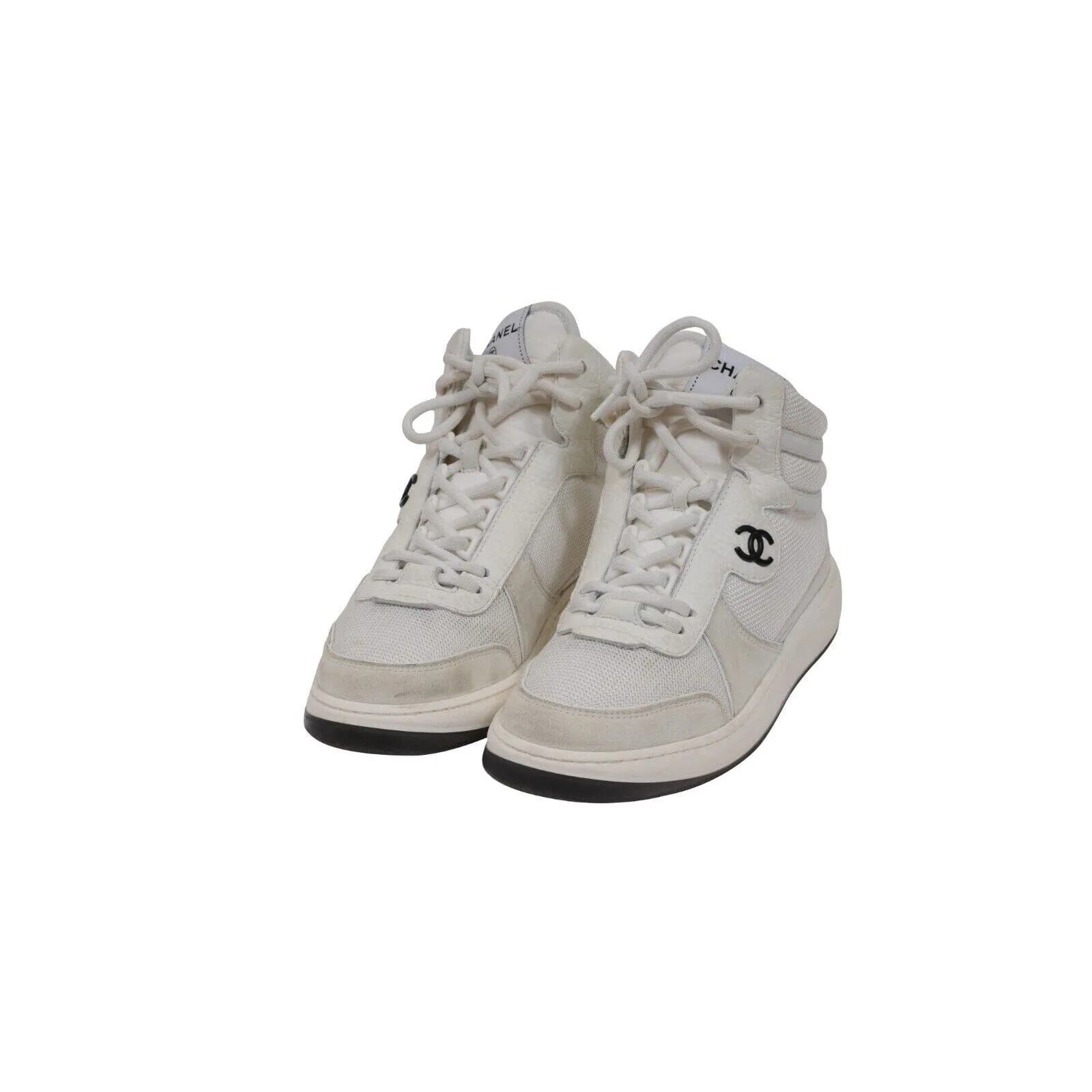 High Top Sneaker US 7.5 EU 37.5 White Leather Interlocking CC Logo