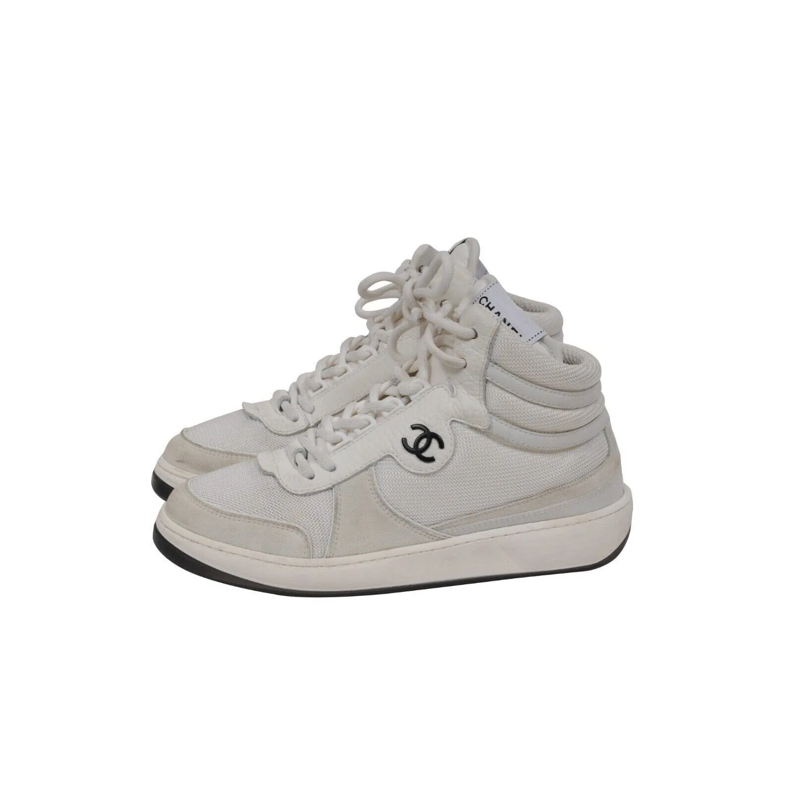 High Top Sneaker US 7.5 EU 37.5 White Leather Interlocking CC Logo