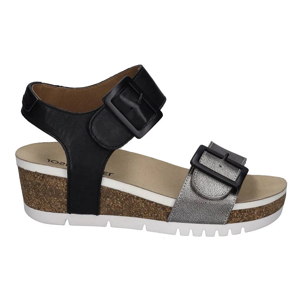 Josef Seibel Quinn 02 Ladies Basalt Grey Combi Leather Arch Support Touch Fastening Sandals