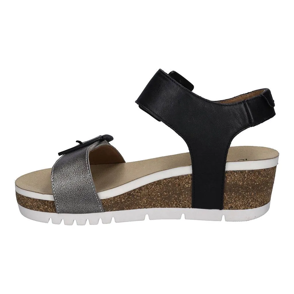 Josef Seibel Quinn 02 Ladies Basalt Grey Combi Leather Arch Support Touch Fastening Sandals