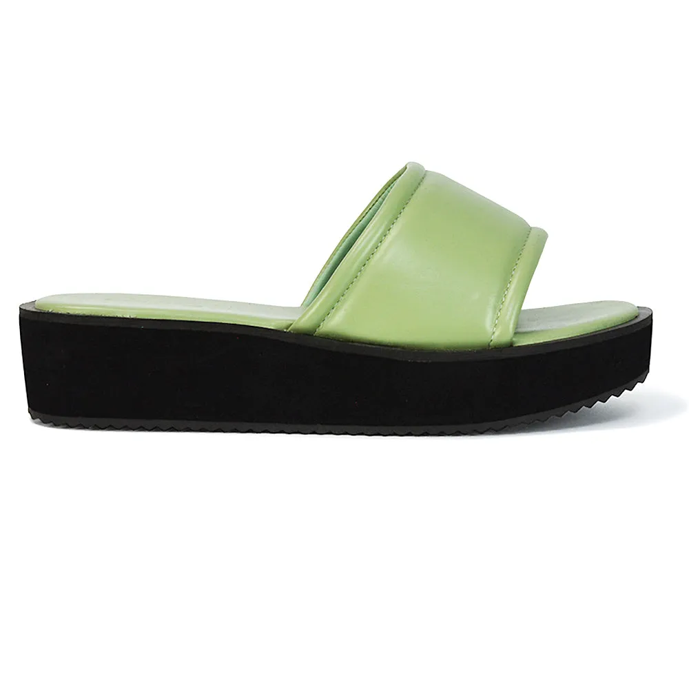 Julian Cleated Sole Slip on Flatform Sandal Slippers in Black Synthetic Leather