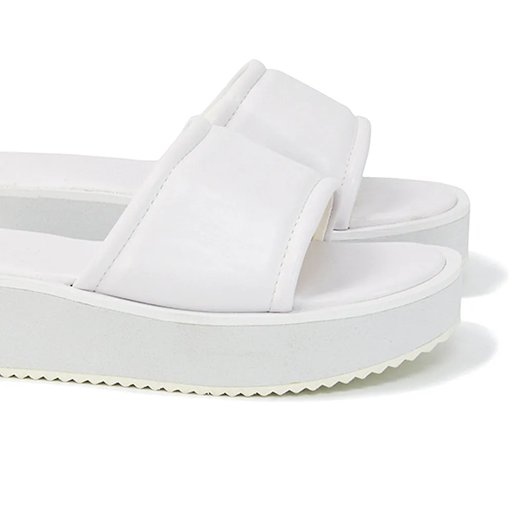 Julian Cleated Sole Slip on Flatform Sandal Slippers in White Synthetic Leather