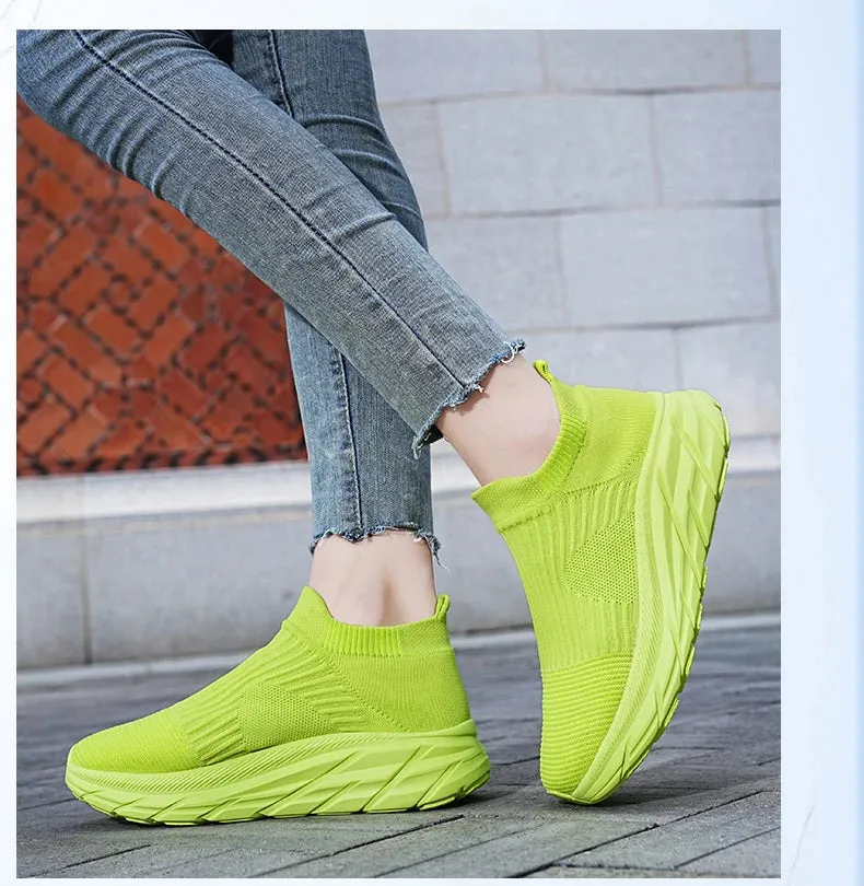 Knit sock slip in slip on flat comfy sneakers