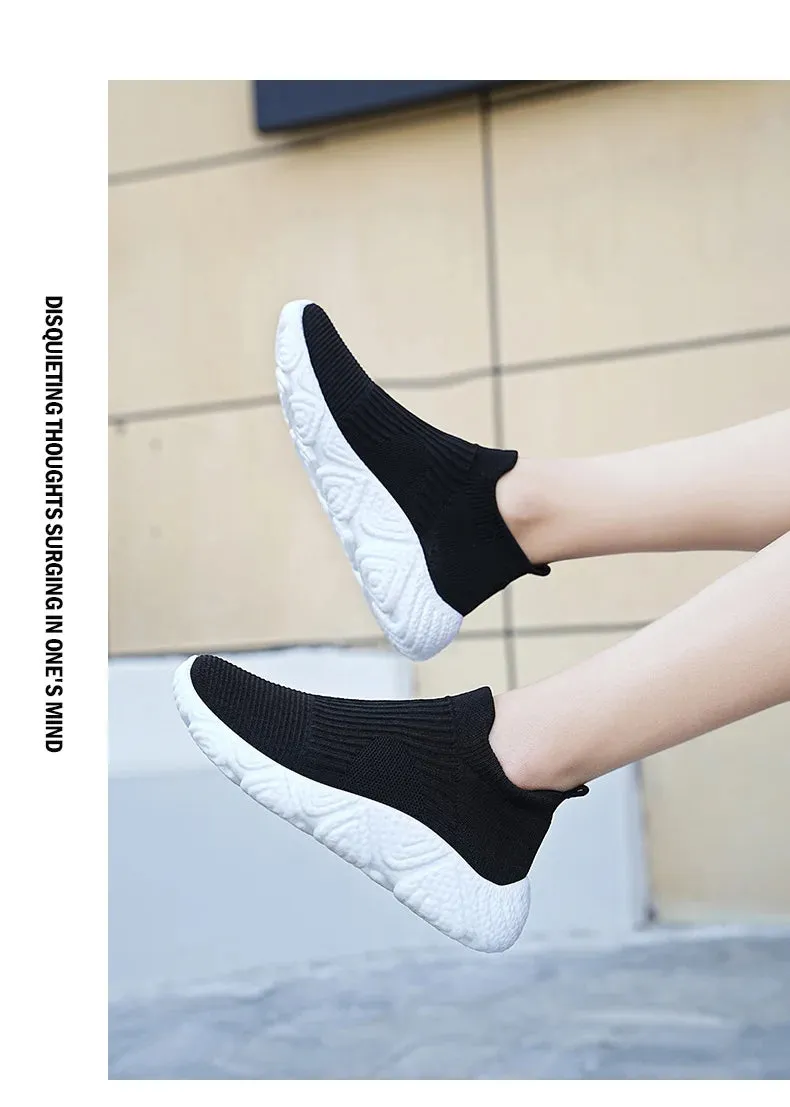 Knit sock slip in slip on flat comfy sneakers