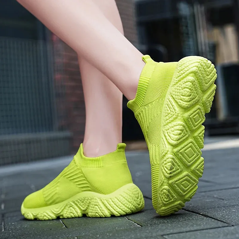 Knit sock slip in slip on flat comfy sneakers