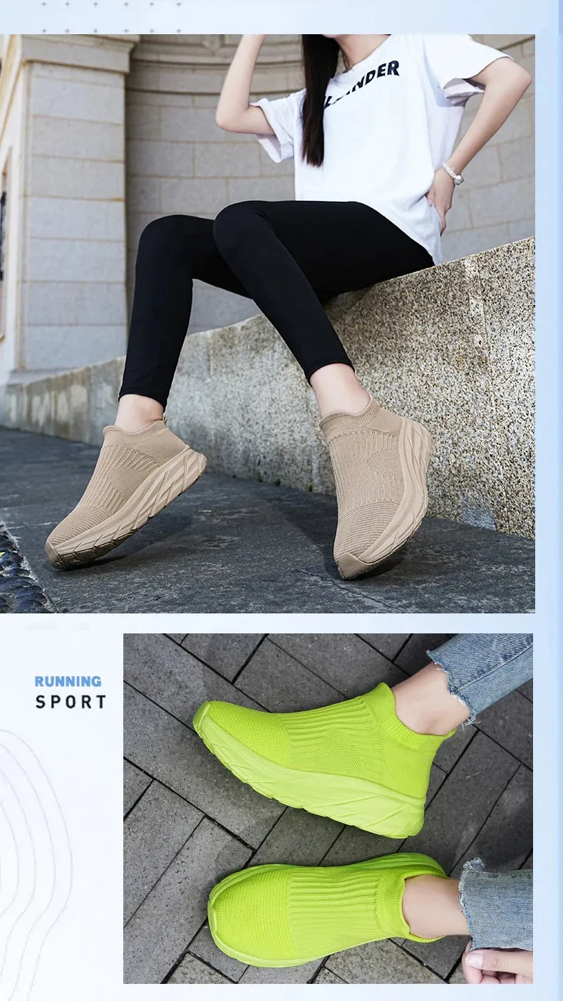 Knit sock slip in slip on flat comfy sneakers