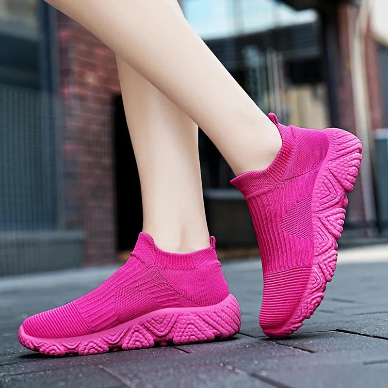 Knit sock slip in slip on flat comfy sneakers