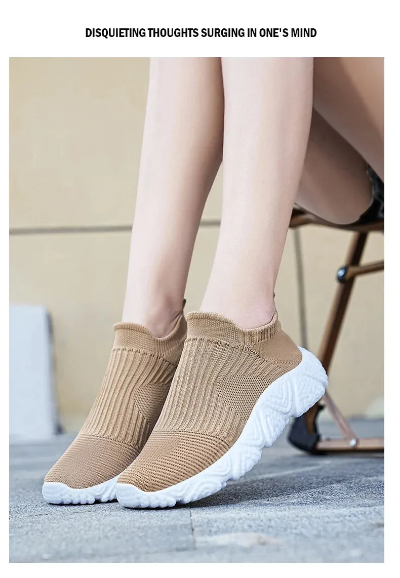 Knit sock slip in slip on flat comfy sneakers