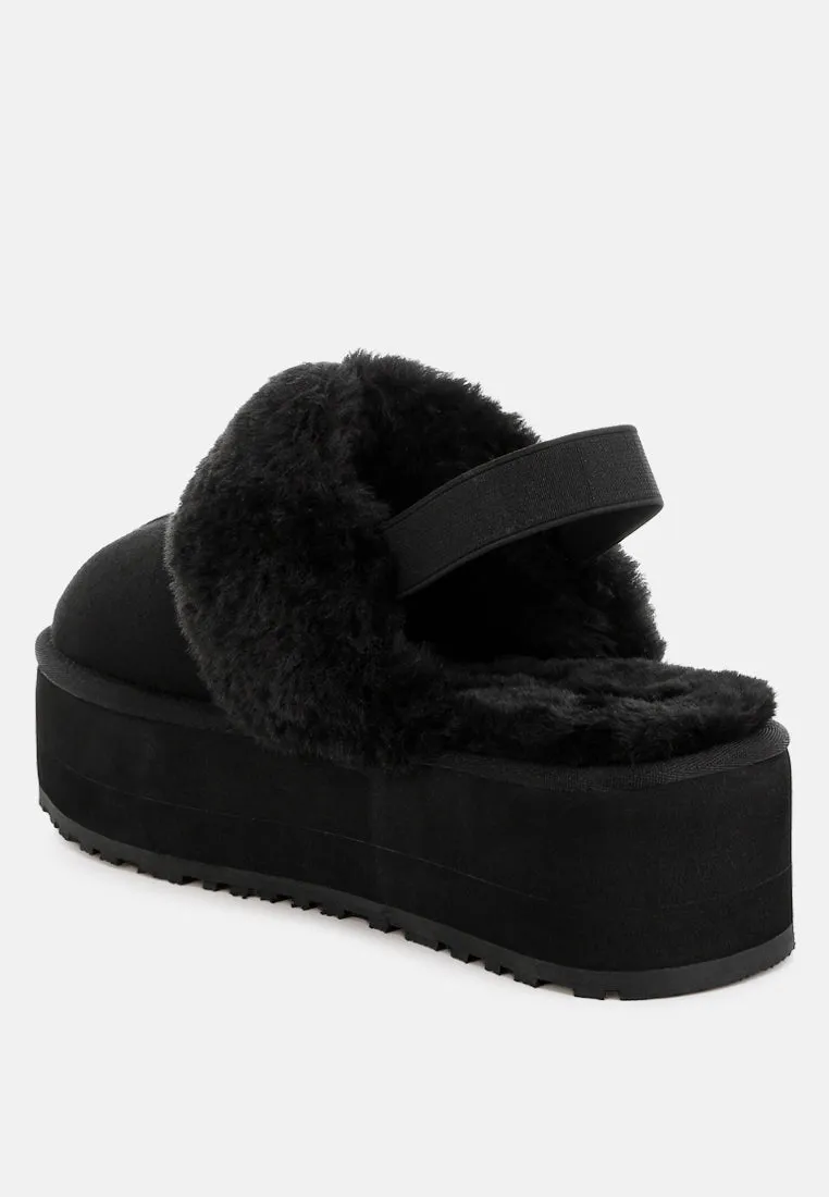 Kutchu Faux Fur Trim Platform Classic Slingback