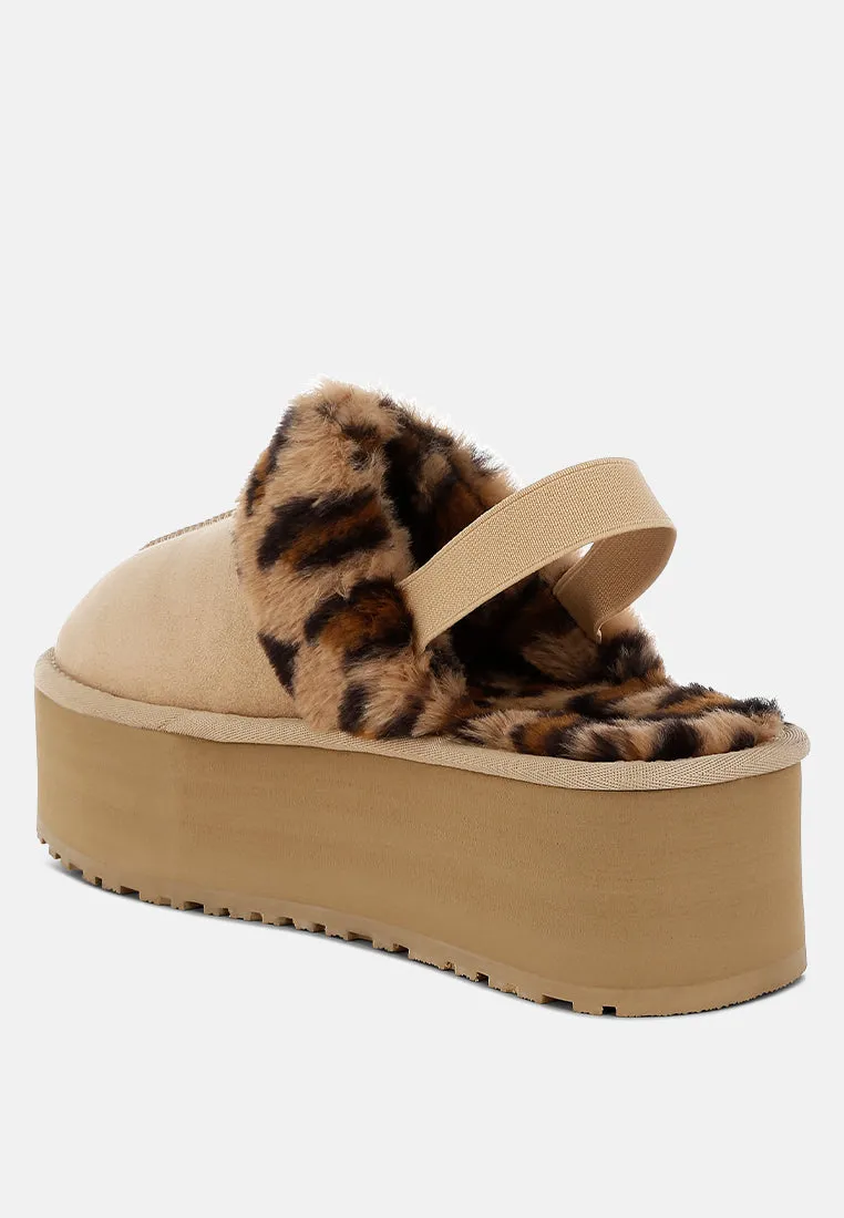 Kutchu Leopard Faux Fur Platform Classic Slingback