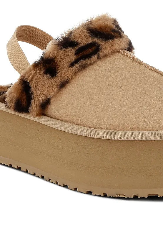 Kutchu Leopard Faux Fur Platform Classic Slingback