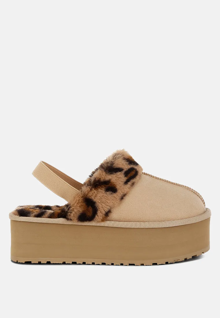 Kutchu Leopard Faux Fur Platform Classic Slingback