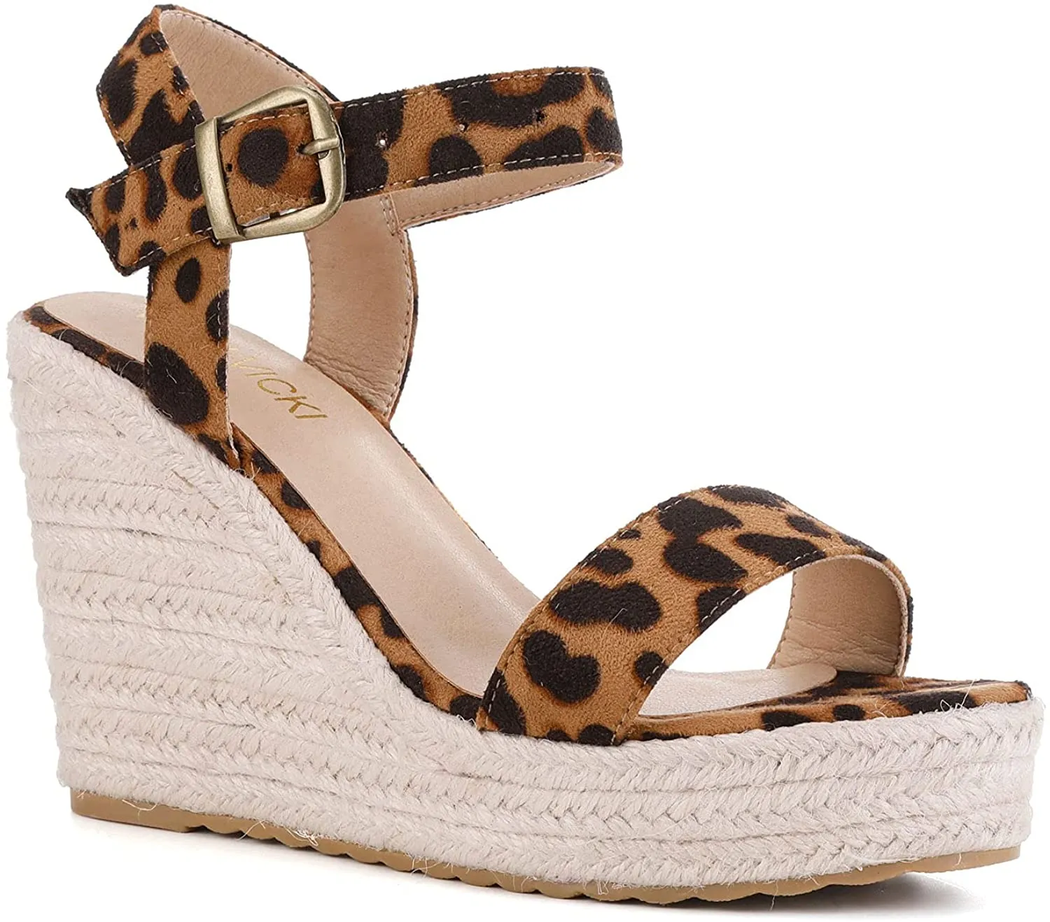 Leopard Wedge Ankle Strap Open Toe Platform Sandals