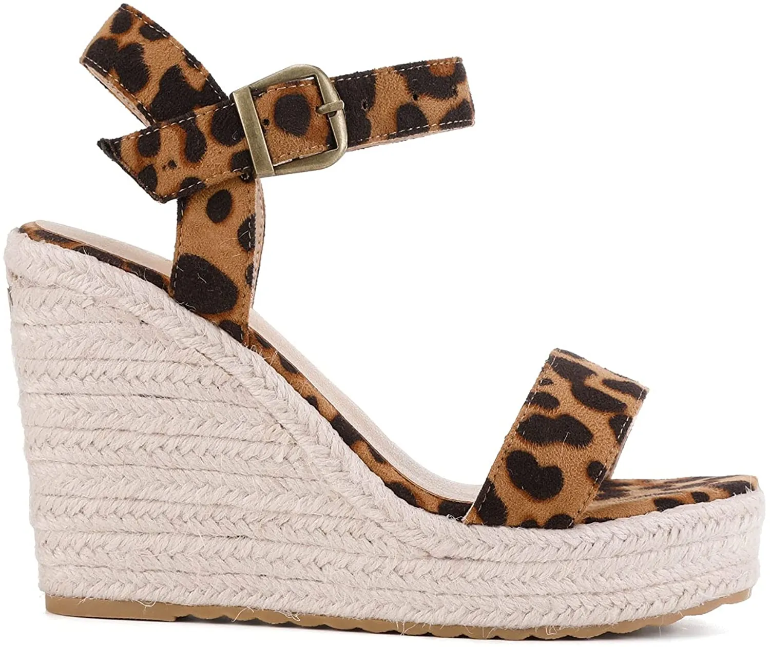 Leopard Wedge Ankle Strap Open Toe Platform Sandals