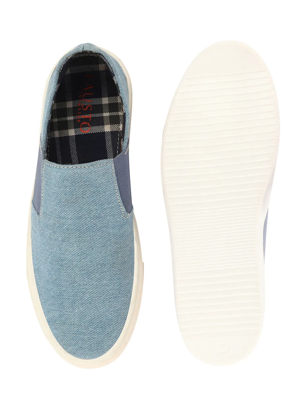 Men Sky Blue Colorblocked Denim/Canvas Slip On Casual Loafer Shoes