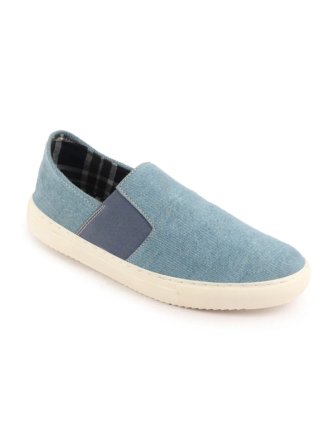 Men Sky Blue Colorblocked Denim/Canvas Slip On Casual Loafer Shoes