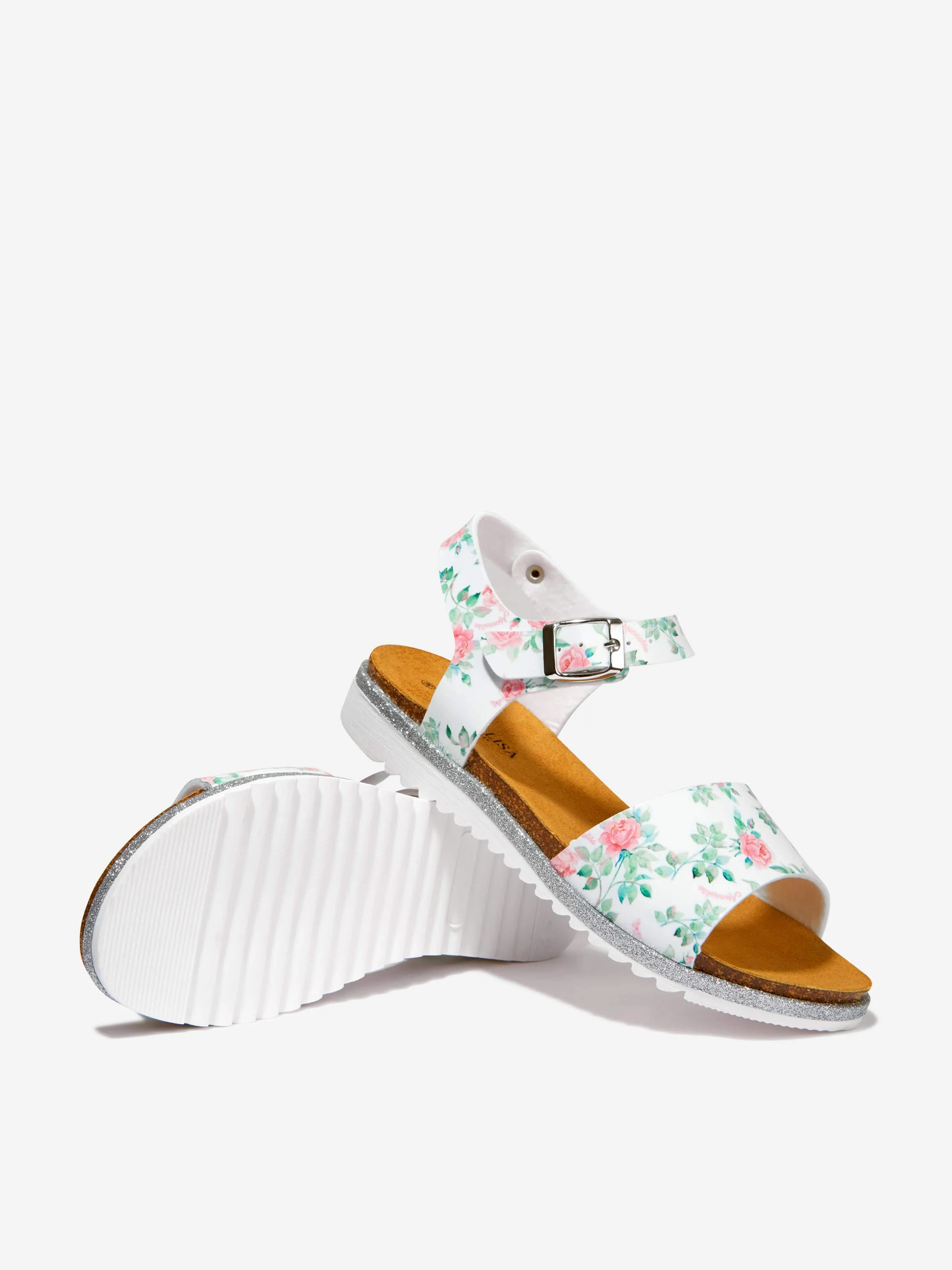 Monnalisa Girls Faux Leather Rose Bloom Sandals