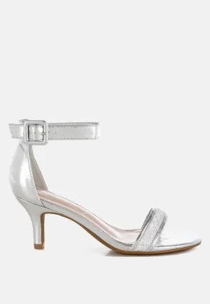 Ninto Metallic Faux Leather Kitten Heel Sandals