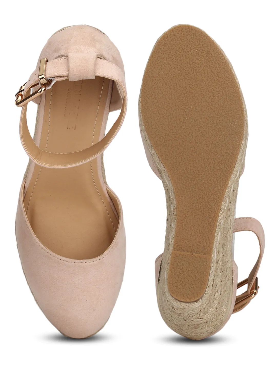 Nude Micro Ankle Strap Jute Platform Wedges