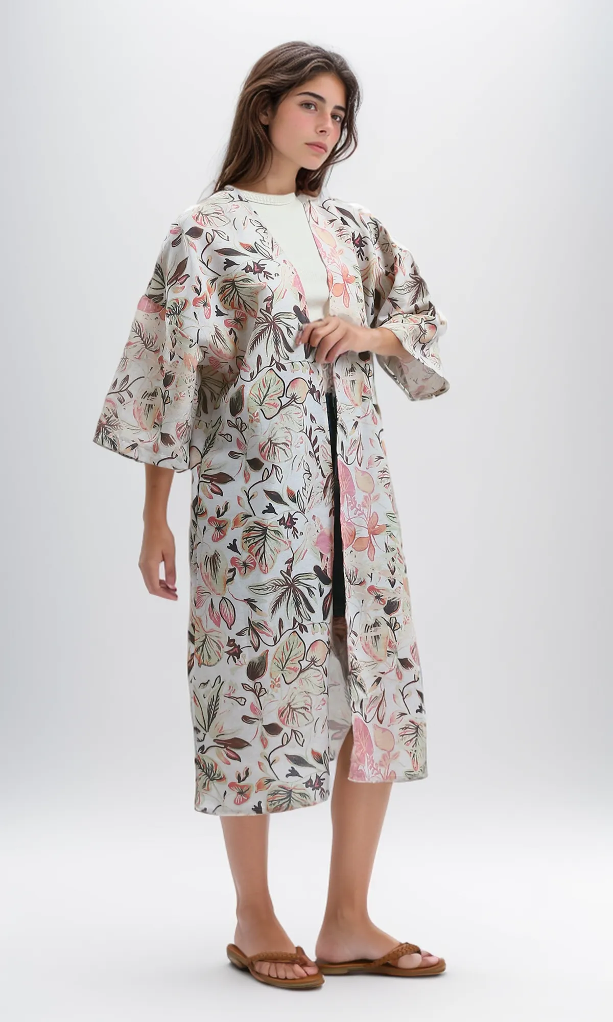 O193464 Trendy Pattern Slip On Multicolour Summer Kimono