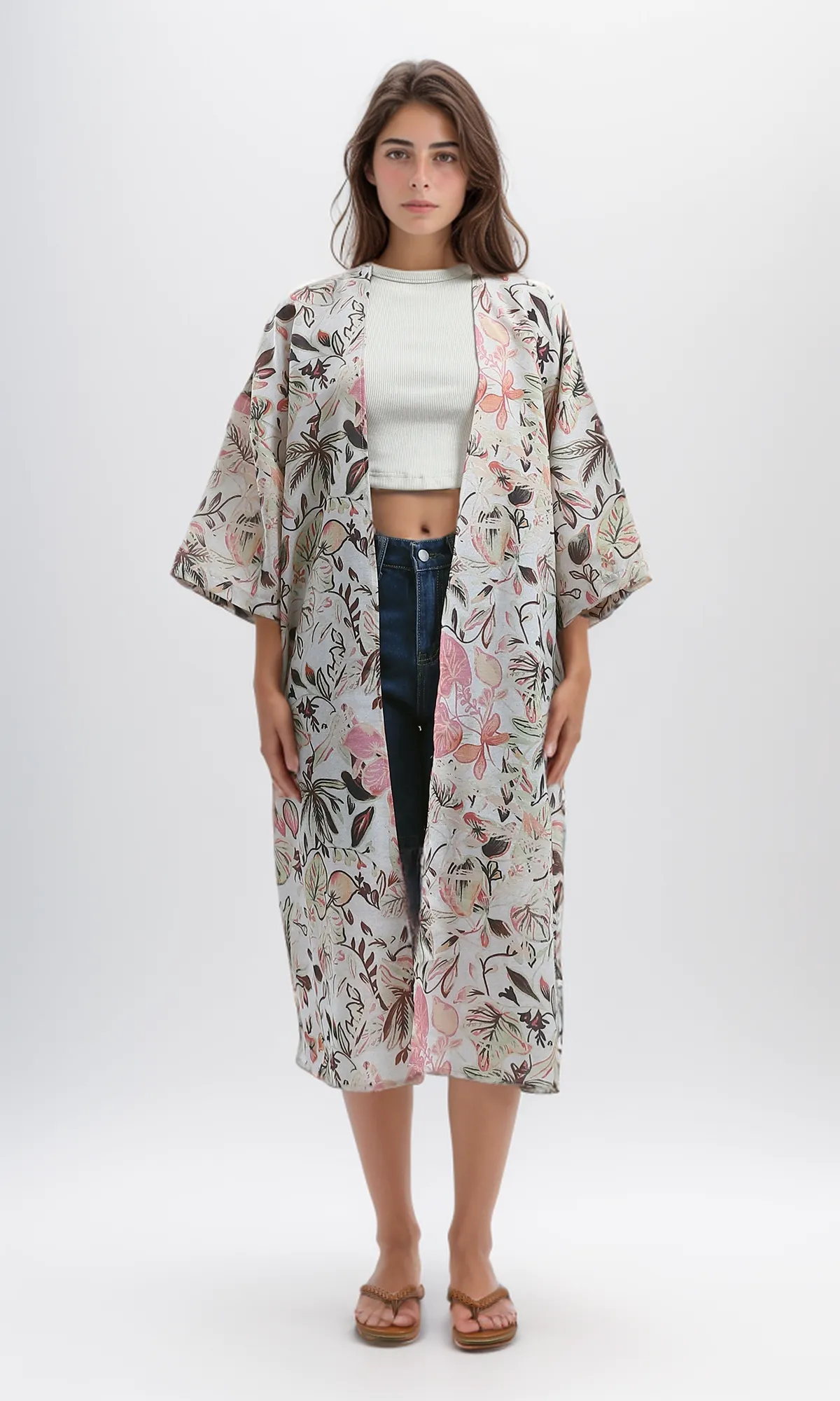 O193464 Trendy Pattern Slip On Multicolour Summer Kimono