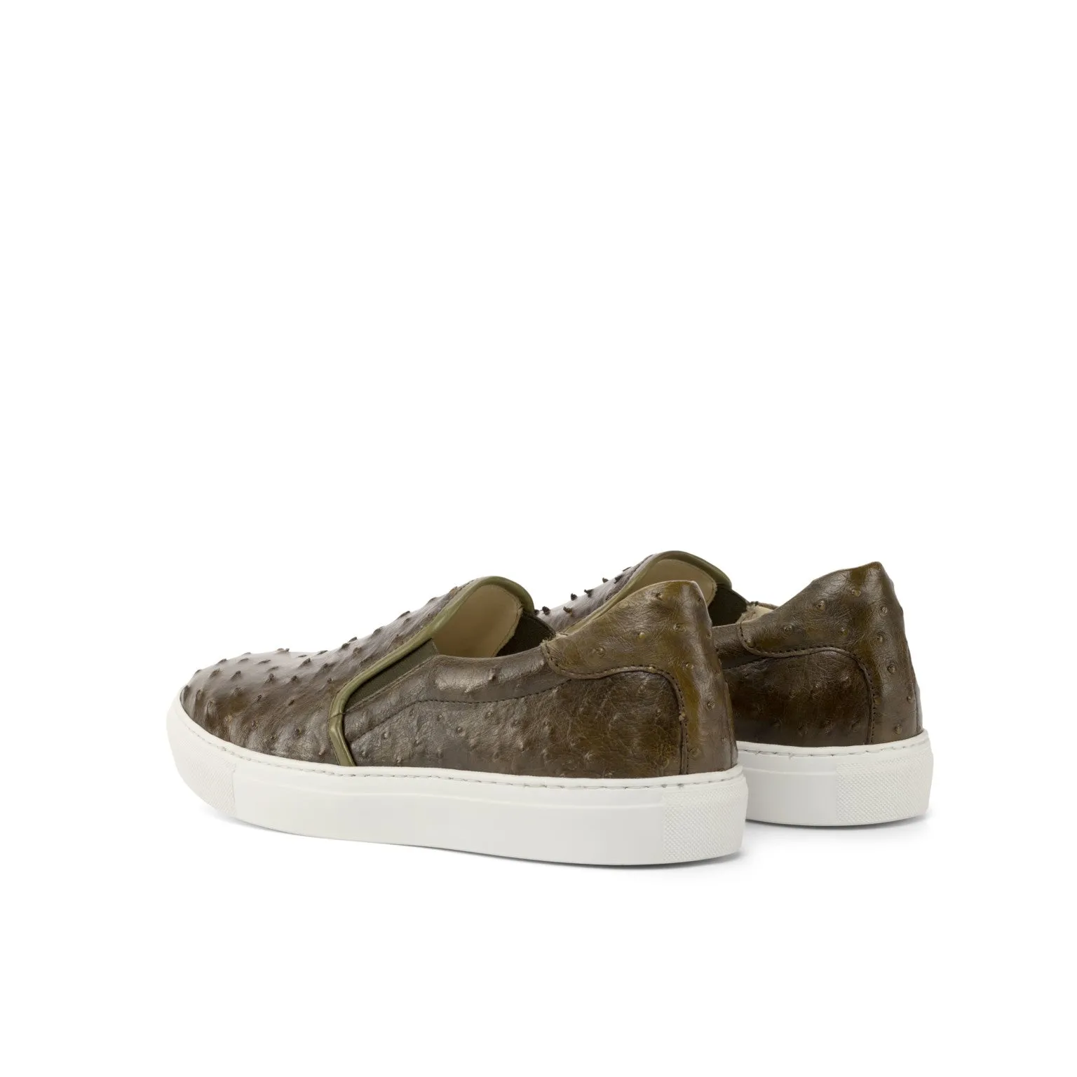 Olive Ostrich Slip-On Sneakers