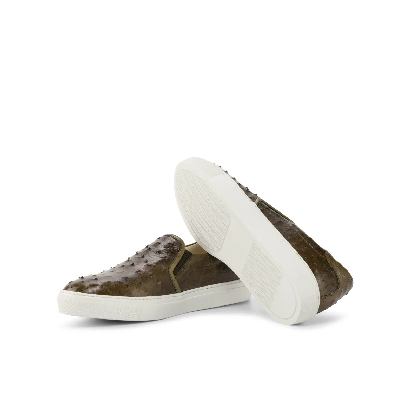 Olive Ostrich Slip-On Sneakers